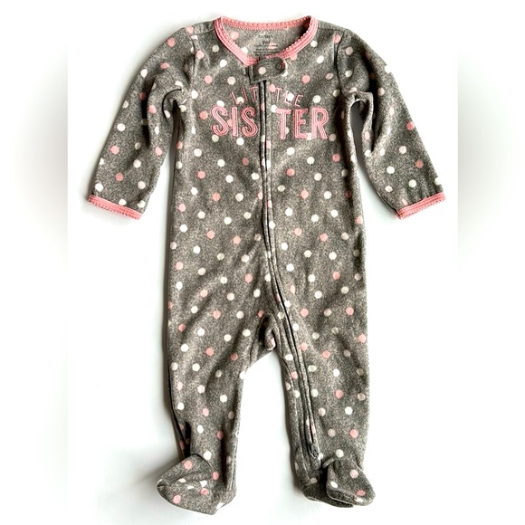 Carter’s Little Sister Double Zip Fleece Polka Dot Sleeper Footed Pajamas 9M EUC - Picture 9 of 9